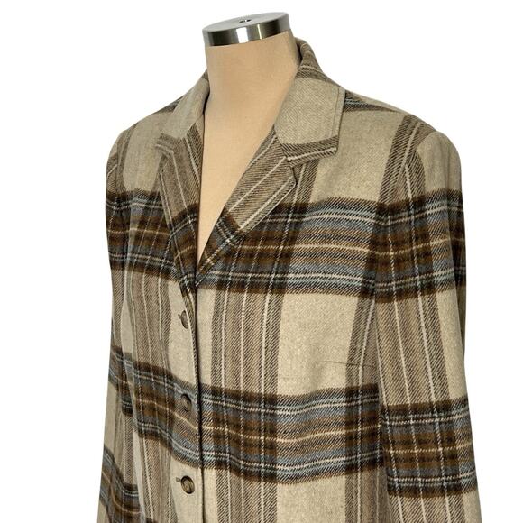 Evan Picone Blazer Jacket Women Size 12 Plaid Wool Blend Brown Career Casual Vtg - Picture 2 of 13